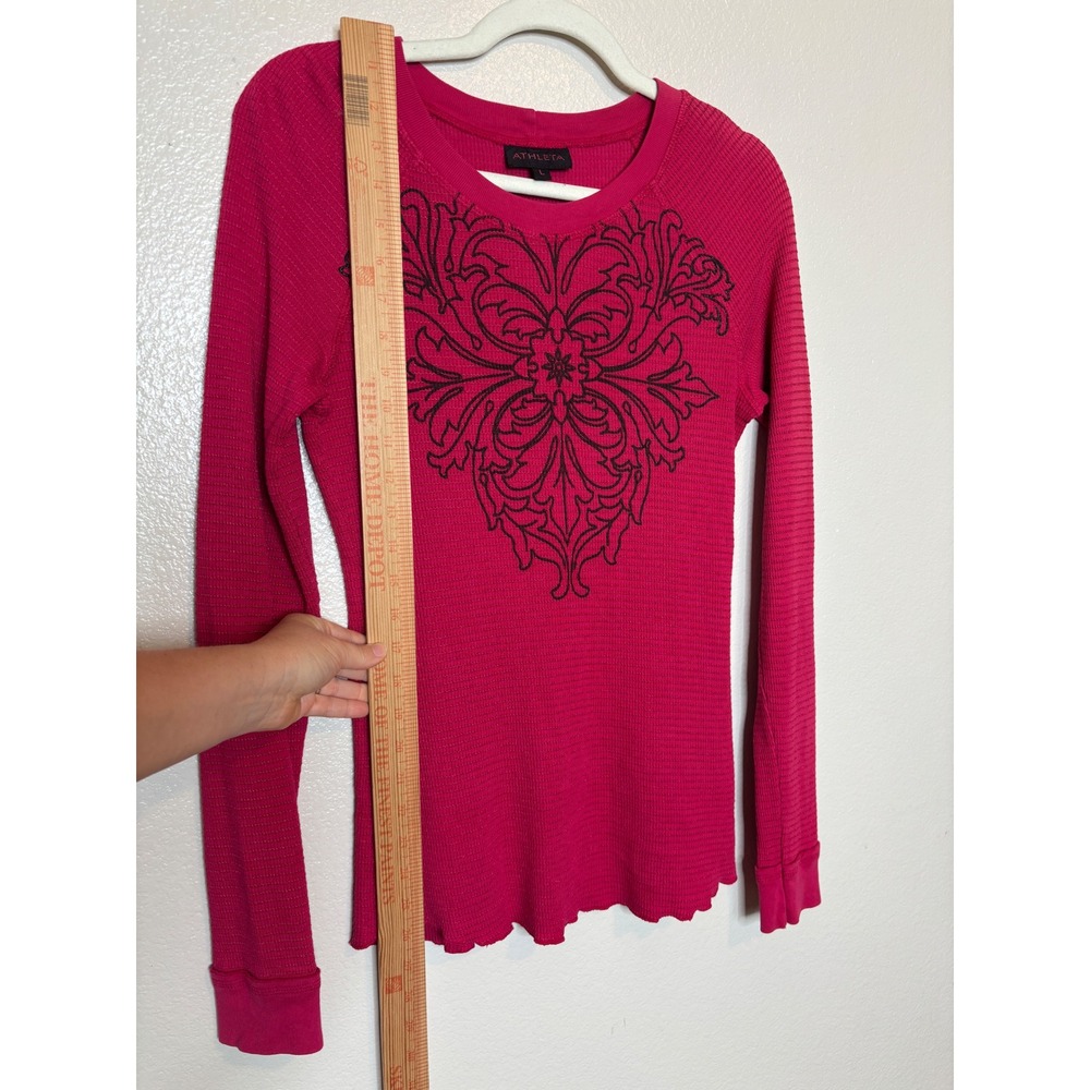 Athleta Y2K 2000 Vintage Magenta Pink Waffle Knit Thermal Top Size Large - Picture 6 of 7